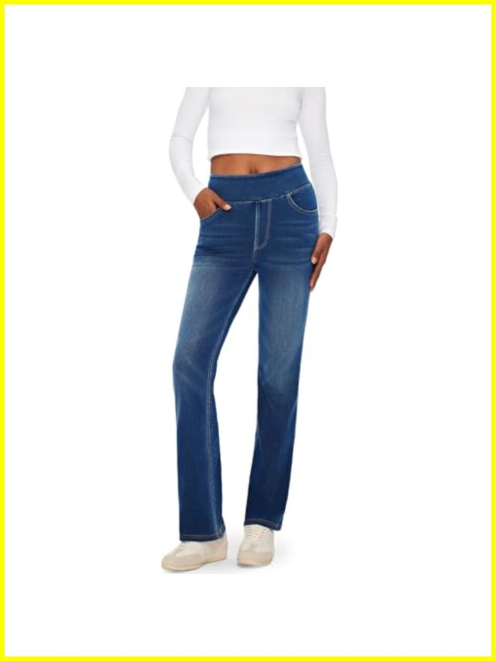 High Rise Stretchy Bootcut Jeans Pull-On Elastic Waist Women Denim